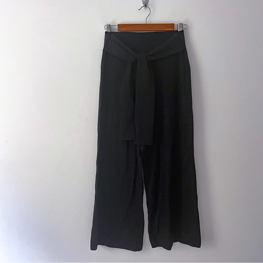 Anthropologie Moth Wide Leg Cropped Wool Blend Black Tie Sweater Pants Small
